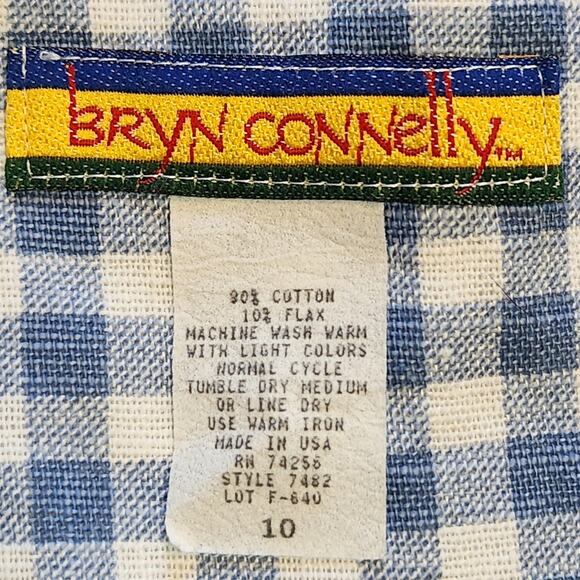 VINTAGE Bryn Connelly jumper dress white light blue gingham size 10 - Picture 5 of 7